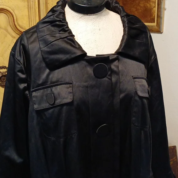 Women Dress Coat Black Satin Plus sz 24 NYGARD COLLECTION b47 Gorgeous